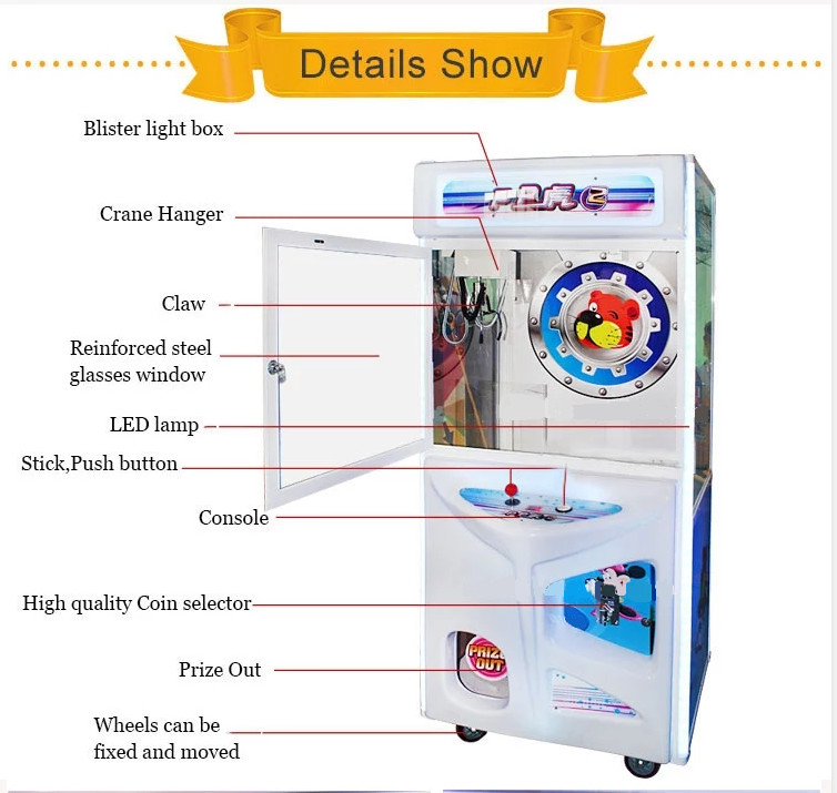 Customized Color Pp Tiger Toy Crane Machine For Children Playground