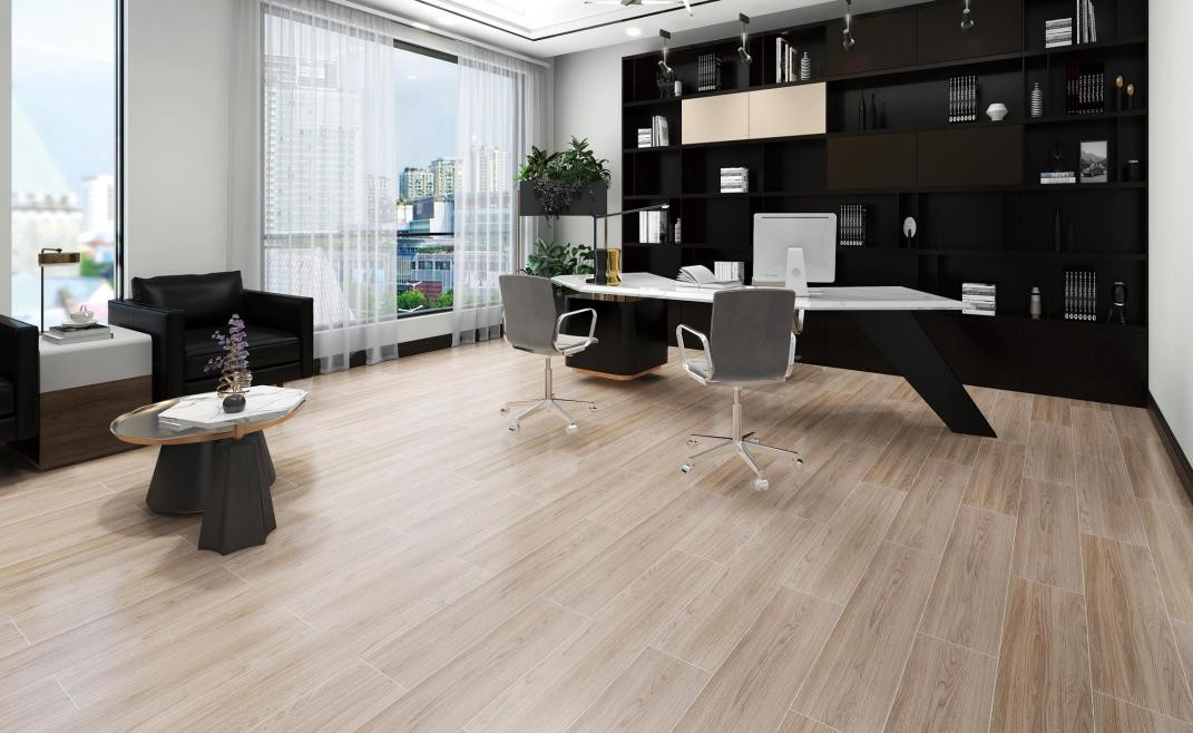Inside Office School Wall Floor Wooden Porcelain Tiles Ceramic Strip 20x100cm Beige Scratch Resistance