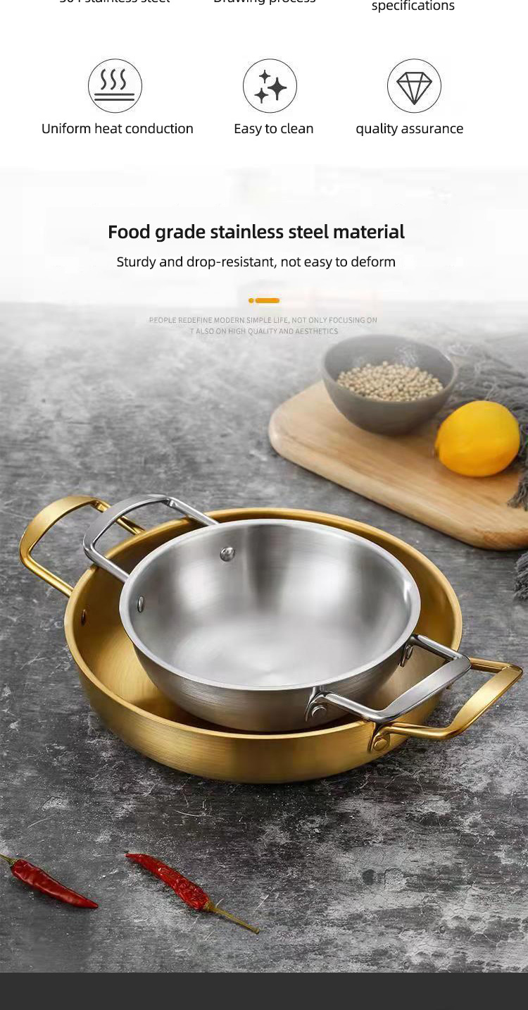 Hot Selling Korea Cooking Kitchen Cookware Induction Frying Pan Seafood Frying Pan Stainless Steel Paella Pans