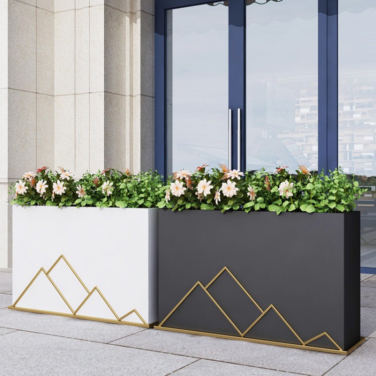 Modern large outdoor metal white square planter box put on the street