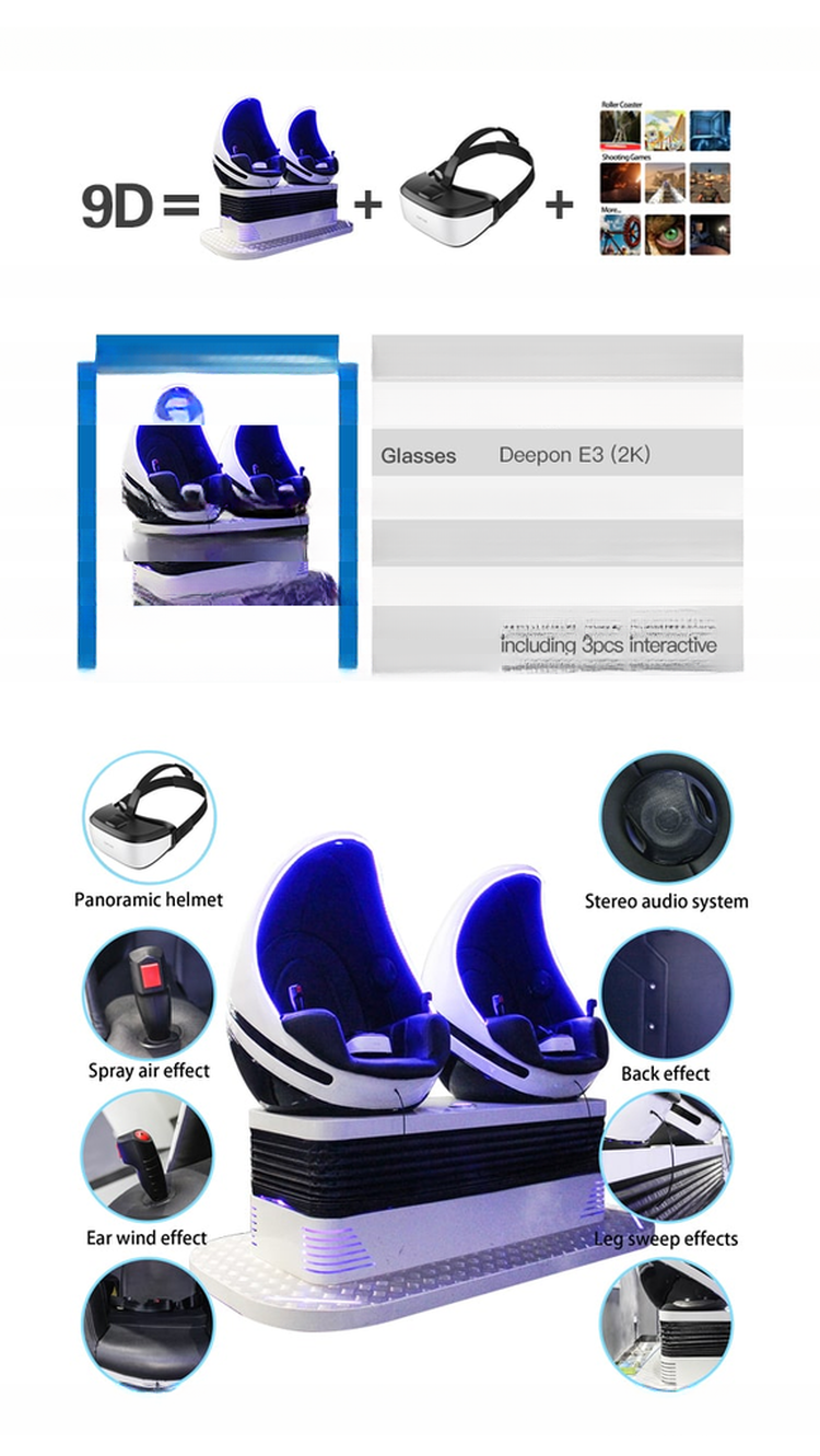 Amusement Park Rides 9D Egg VR Chair Double 2 Players Virtual Reality Cinema Simulator