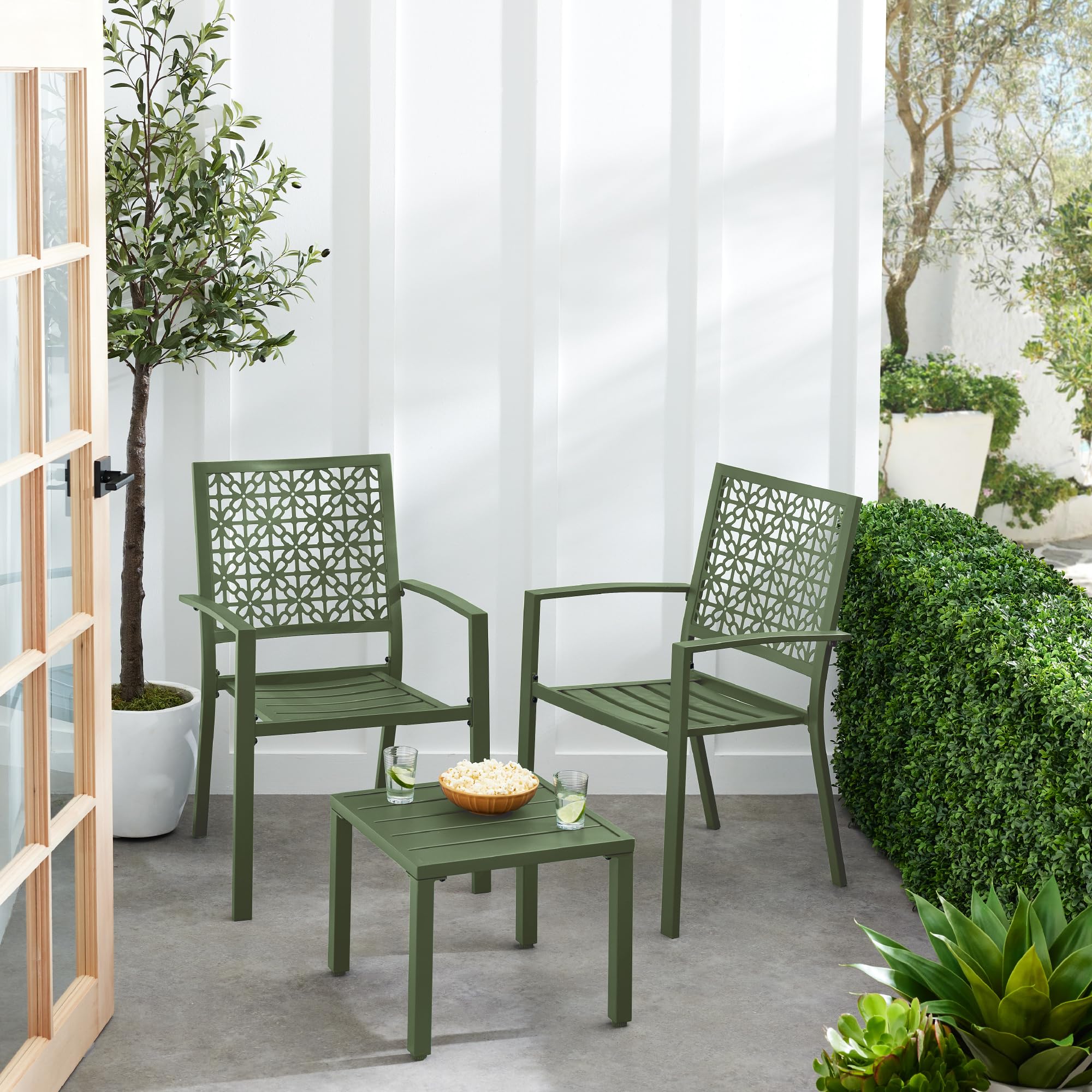Outdoor Furniture AJUNION Modern Steel KD Frame Garden Set Stackable Chair Bistro Set