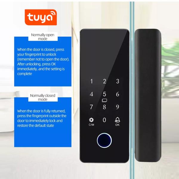 Smart WiFi Tuya Glass Door Lock Digital Fingerprint Electronic Password IC Card