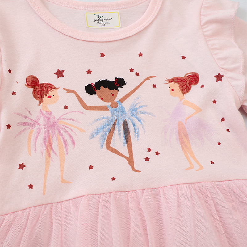 Girls' Pink Dress Summer New Fashion Print Cartoon Design Princess Dress Short Sleeve
