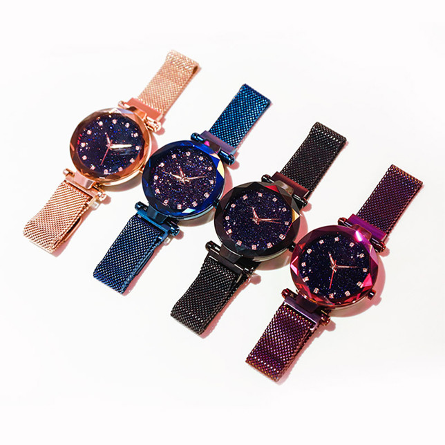 Fashion Sky Dial Quartz Ladies Wrist Watches , Luxury Magnetic Strap Watch