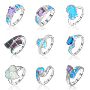 China Blue Vermeil Opal Inlay Wedding Band Womens Jewelry 925 Silver wholesale