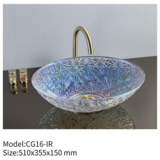 Unique Design Counter Top Tempered Glass Hand Wash Basin Above Counter Mounted