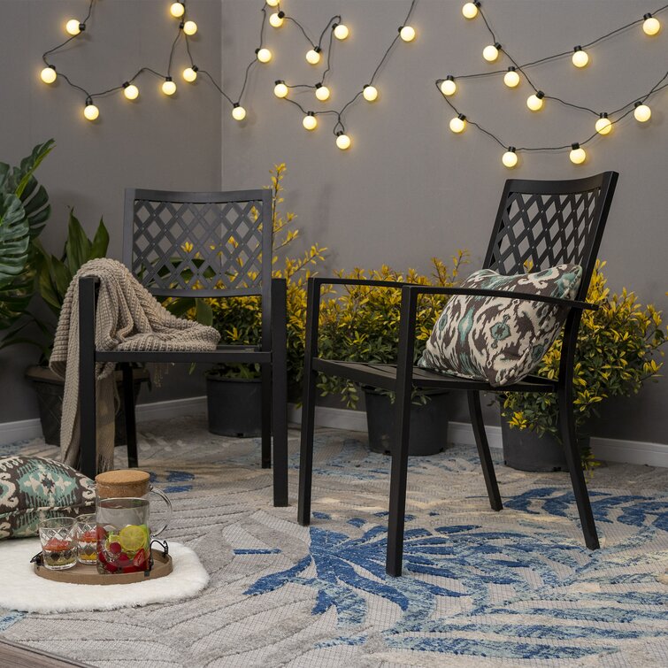 Metal Garden Set by AJUNION Waterproof Outdoor Furniture with Stackable Dining Chairs