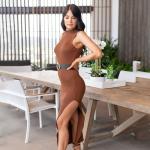 Round Neck High Waist Split Sleeveless Casual Maxi Dress