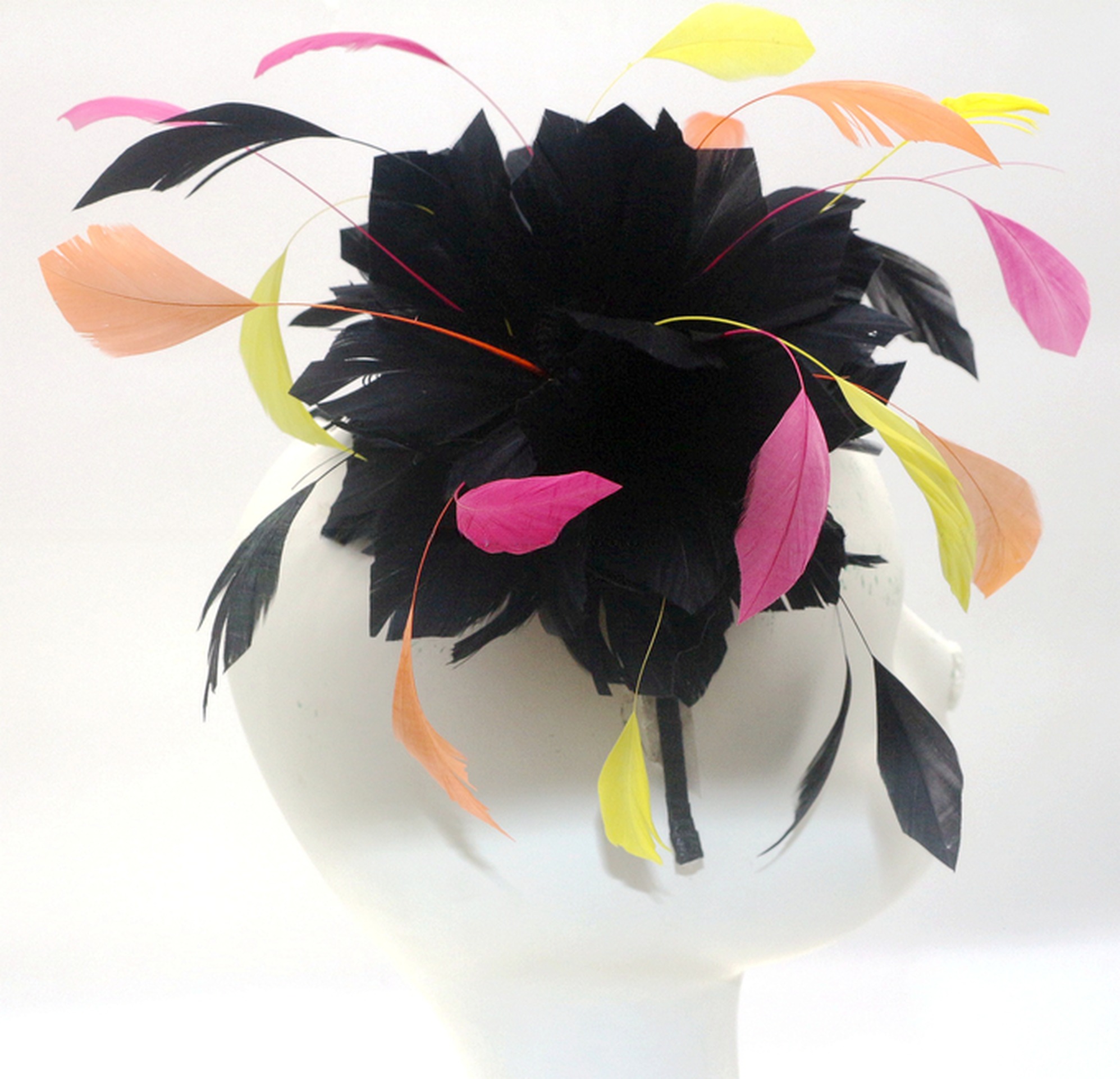 10x20cm Chicken Feather Headband Flower With Stripped Coque And Goose Feather