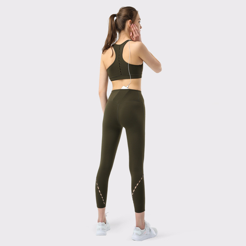 Hollow Out Knot Yoga Set Clothes Big Hidden Back Pocket Yoga Leggings Set