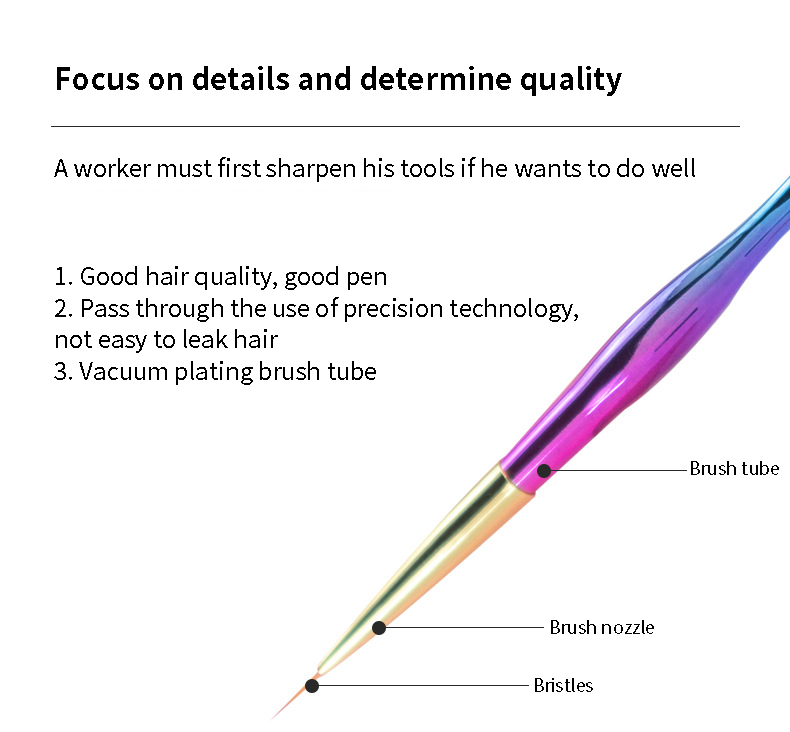 Gradient Handle Acrylic Nail Brush 3D Liner Drawing Nylon Soft Set Hair