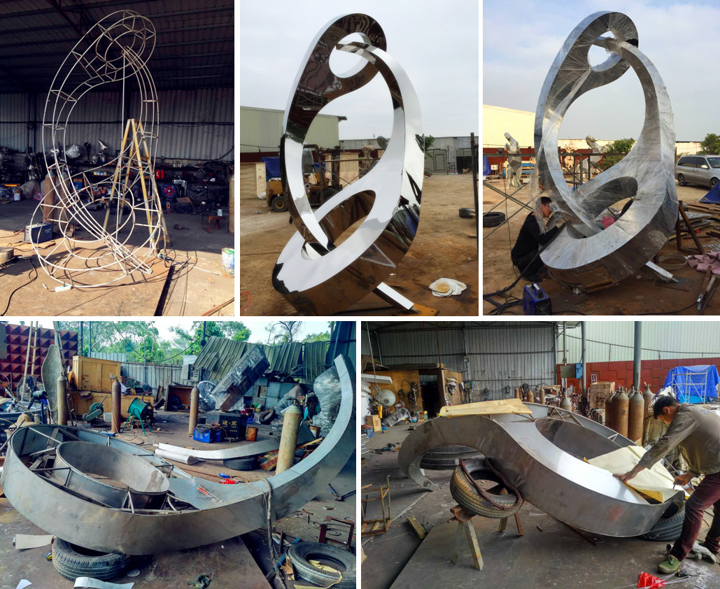 Large Modern Stainless Steel Mirror-Finish Hands Fountain Sculpture