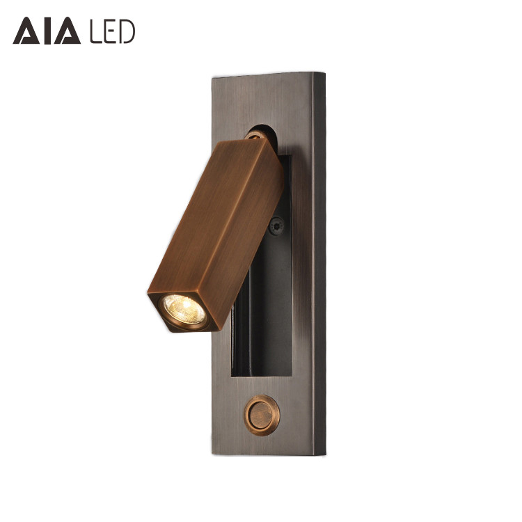 Recessed mounted bedside reading light led reading wall light 3W rotate bedroom headboard wall light for hotel