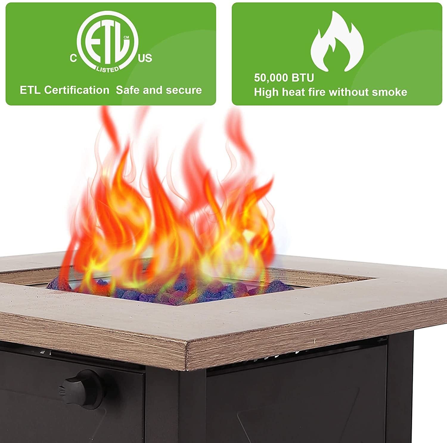 28 Inch 50000 BTU Propane Brazier Square Gas Fire Pit Table With Cover