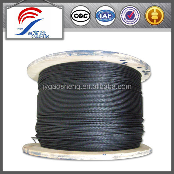 7x19 Black Galvanized Aircraft Cable 1/8" Steel Core 45# 60# 70#