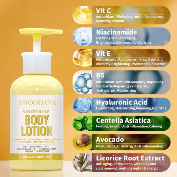 High Quality Body Lotion Centella Asiatica Vitamin C Niacinamide B5 Hyaluronic Acid Collagen for Skin Brightening Check Removal