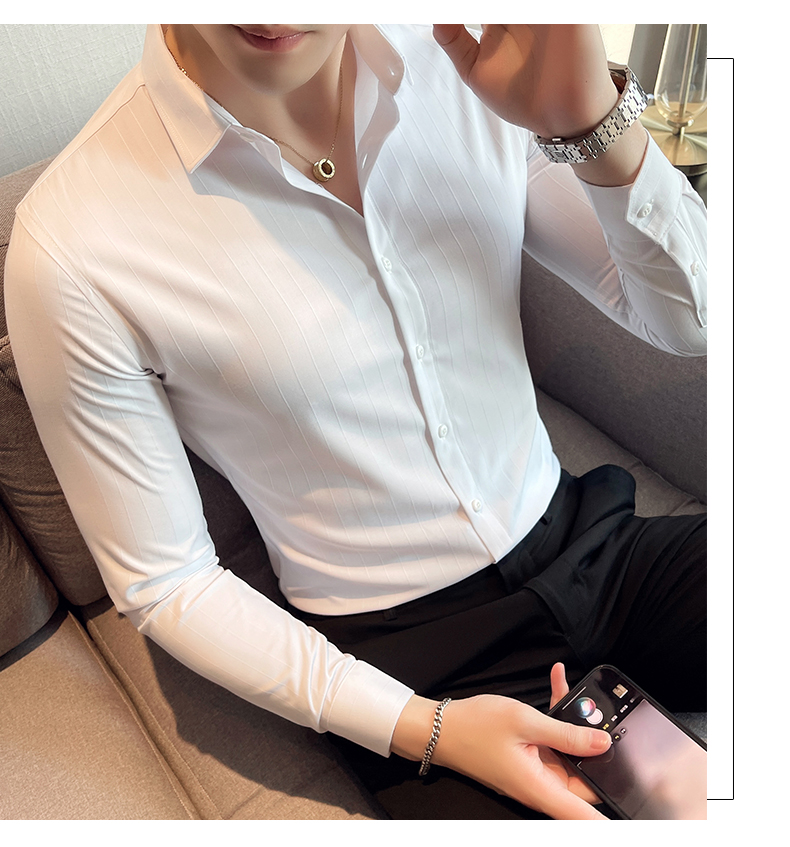 Casual Shirts Turn-down Collar Autumn Fabric Polo Cotton Long Sleeve Mens Slim Fit Shirt
