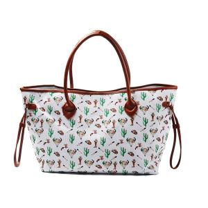 China Womens Printed Large Canvas And Leather Tote Bags With Compartments wholesale