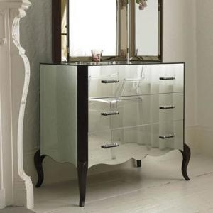 China 3 Drawer Mirror Furniture Set Special Curved Leg Mirrored Sidebed Table wholesale