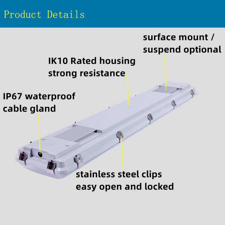 IP67 155W 4FT 1.2M LED Vapor Tight Tri-proof Light for Industrial Warehouse Damp Proof