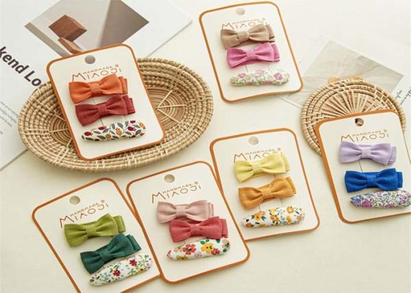 Floral solid color girls kids accessories fabric bow hairpin cute embroidery