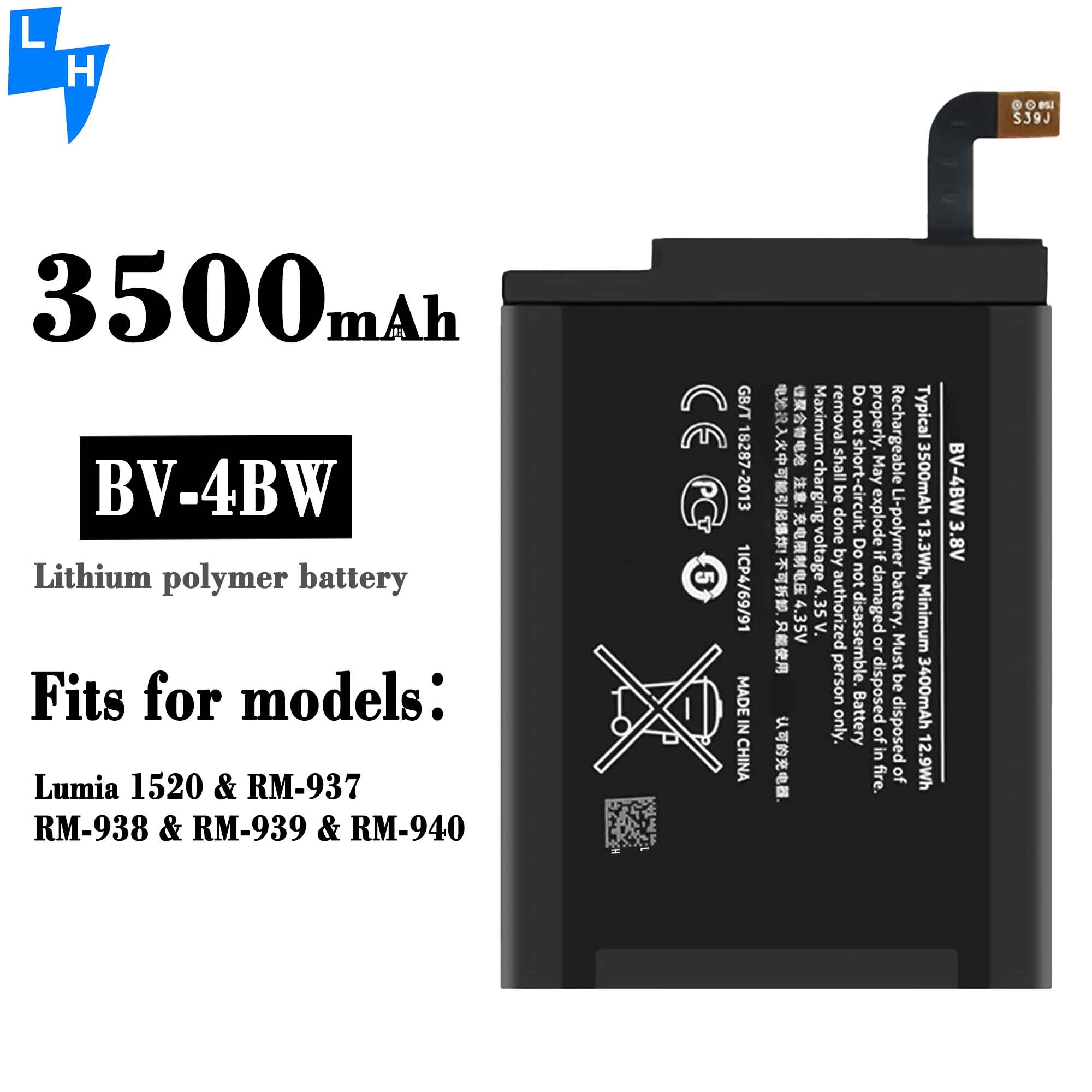 RECHARGABLE Li-Ion 3500mAh BV-4BW Mobile Phone Batteries for Nokia Lumia 1520