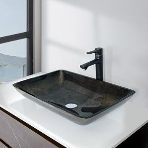 China Dark Green Glass Bathroom Non Porous Dynamic Vessel Sink Tempered Glass wholesale