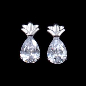 China Fashion Pineapple S925 Silver Earrings Fruit Shining Stone Small Exquisite Jewelry wholesale