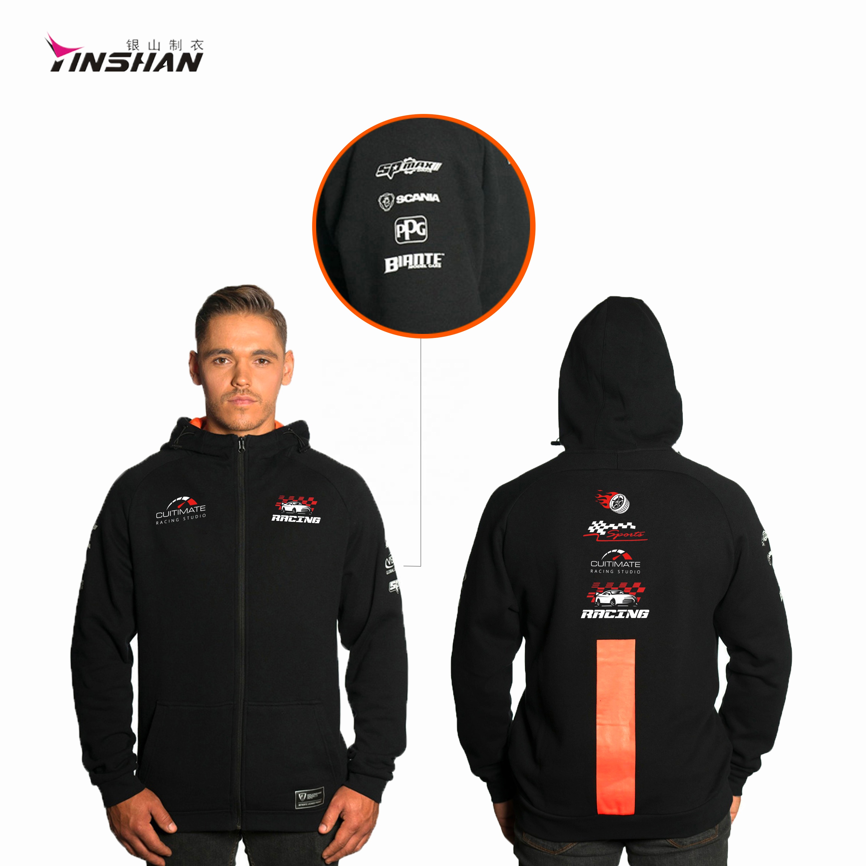 Regular Sleeve Style Printed Full Zipper Sportswear for Moto cycle F1 Racing Hoodies