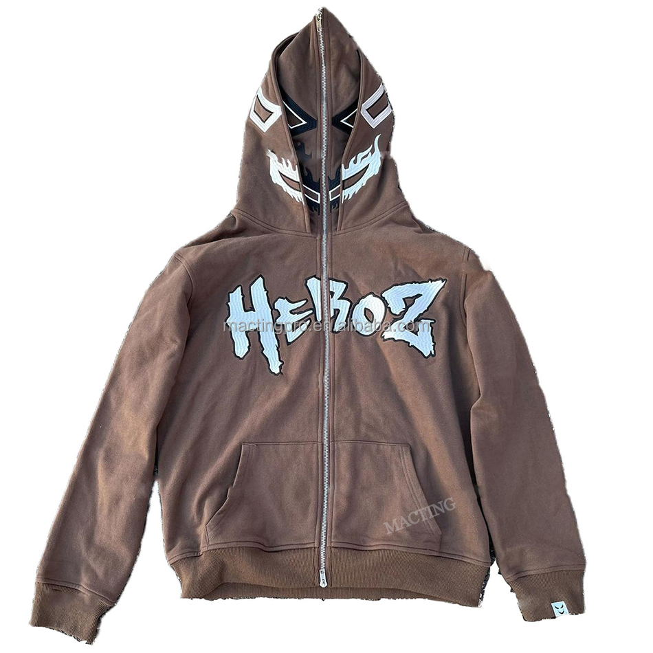 500 gsm Heavyweight Cotton Double Hoods Printed Custom Hoodies Full Face Zip Up for Men