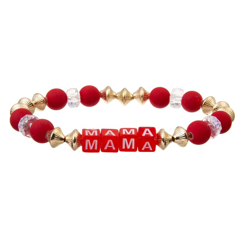 Red Handmade Beads Bracelet Set Stackable Family Custom Name Bracelet