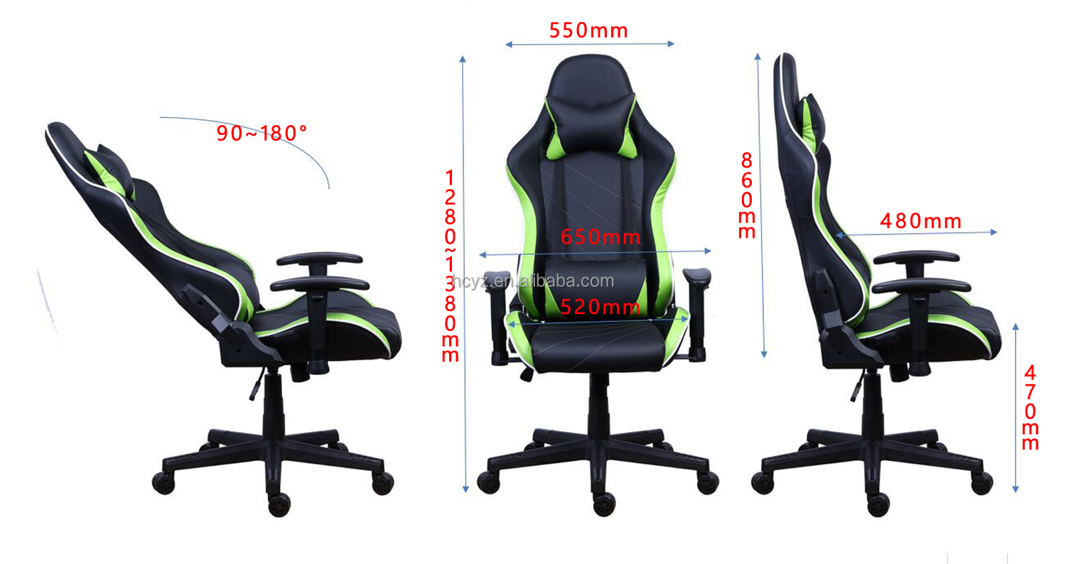 PU Castors Leather Reclining Gamer Chair with LED Light Bar Racer RGB Gaming Chair