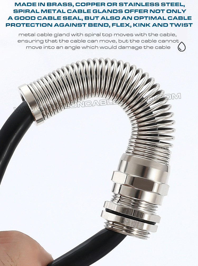 Hermetic IP68 Stainless Steel Metric Cable Glands Type 304/316/316L M12~M50 with Anti-kink and Bend Protection