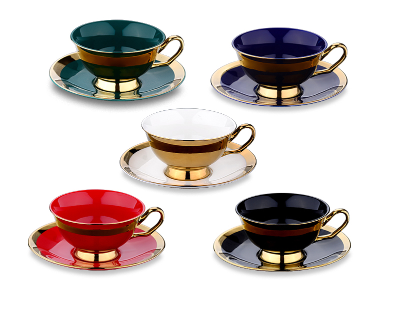 Porcelain Cup and Saucer Electroplating Gold Plated Ceramic Coffee Cup Set