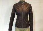 Oxblood Symmetrical Ladies PU Jacket Slim Womens Burgundy Pleather Jacket