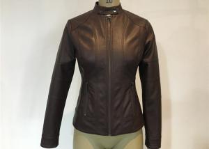 China Oxblood Symmetrical Ladies PU Jacket Slim Womens Burgundy Pleather Jacket wholesale