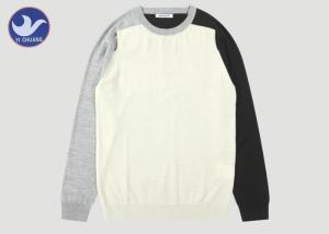 China Shoulder Slit Contrast Color Men's Knit Pullover Sweater O Neck Knitwear Long Sleeves wholesale