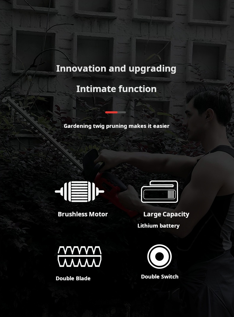 Brushless Battery Powered Hedge Cutter Rechargeable Garden Trimmer DC21V