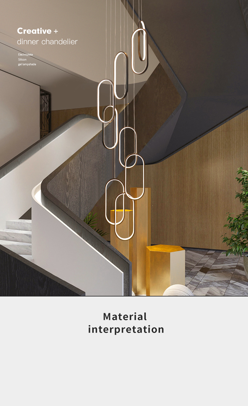 Oval Pendant Light Modern Minimalist Duplex Hall Nordic Living Room Lamp Villa Spiral Staircase Chandelier(WH-NC-75)