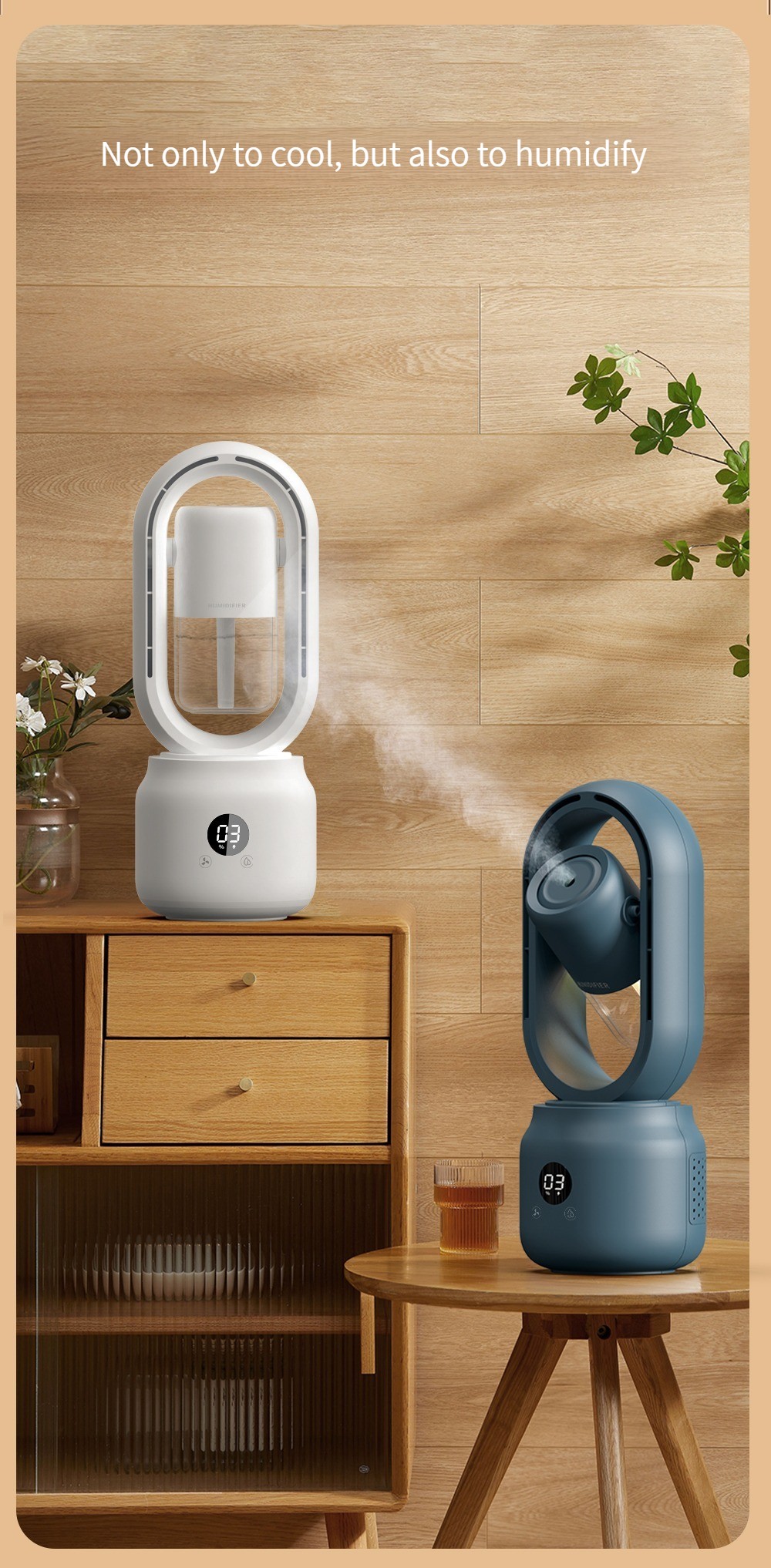 300ml 2 In 1 Air Conditioning Humidifier Vaneless Fan 2000mAh Rechargeable Battery