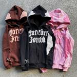 Men'S Hoodie Full Face Zip Up Hoodie Puff Print Brown Heavyweight French Terry