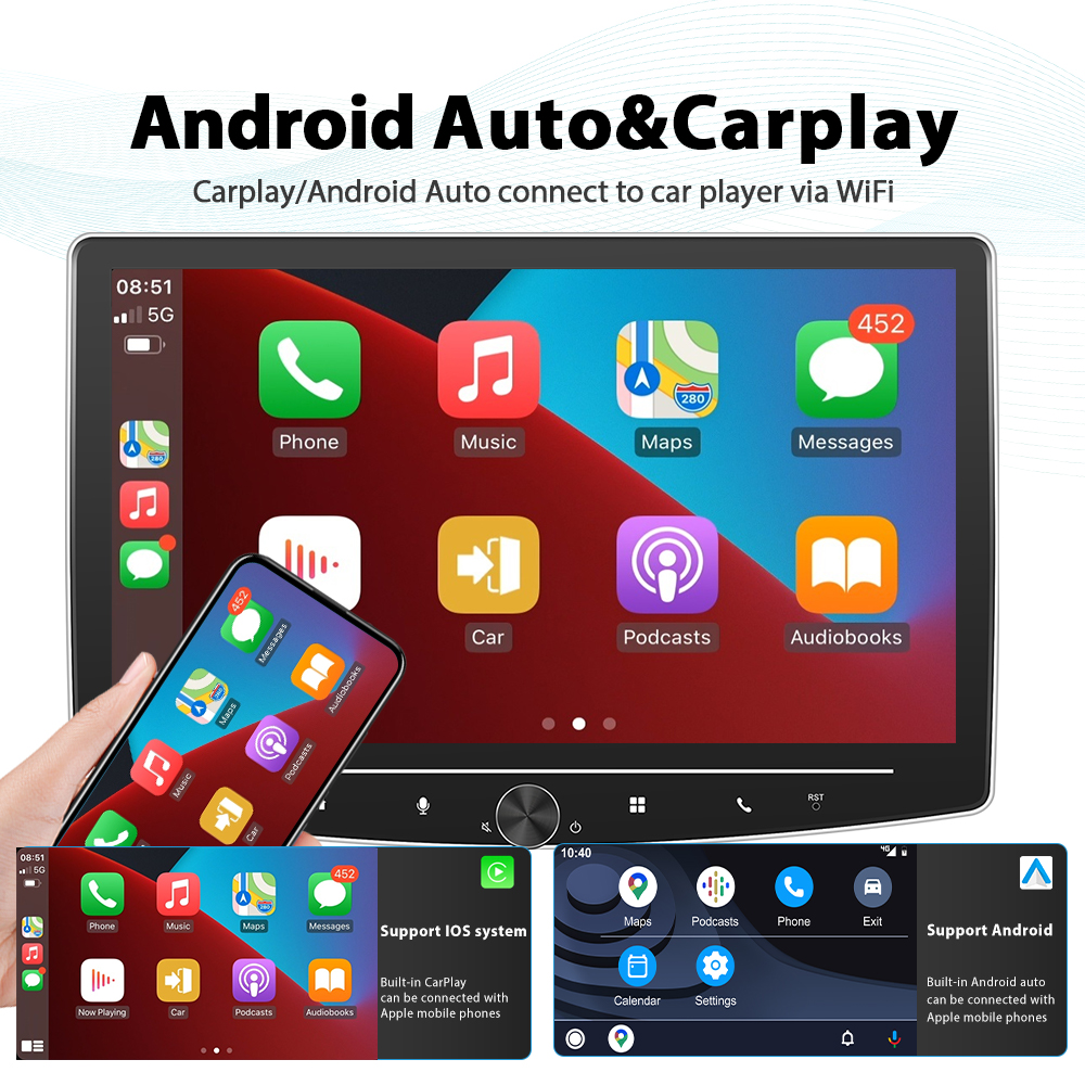 GPS Car Central Control Navigation with 10.1 Inches Android 11 Car Stereo and 2GB RAM