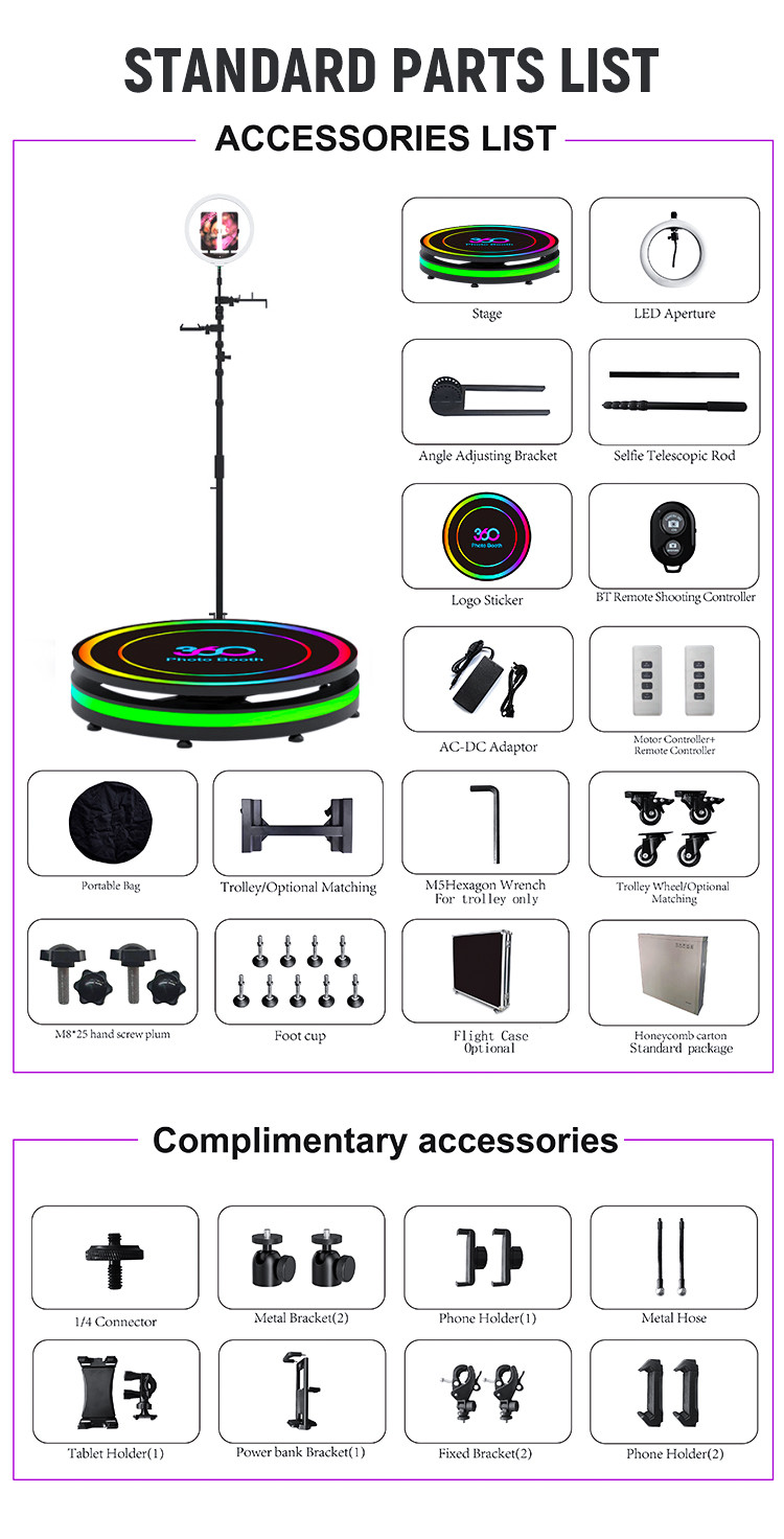 Strip Light 360 Camera Booth 360 Photo Spinner Machine With Led Ring Light