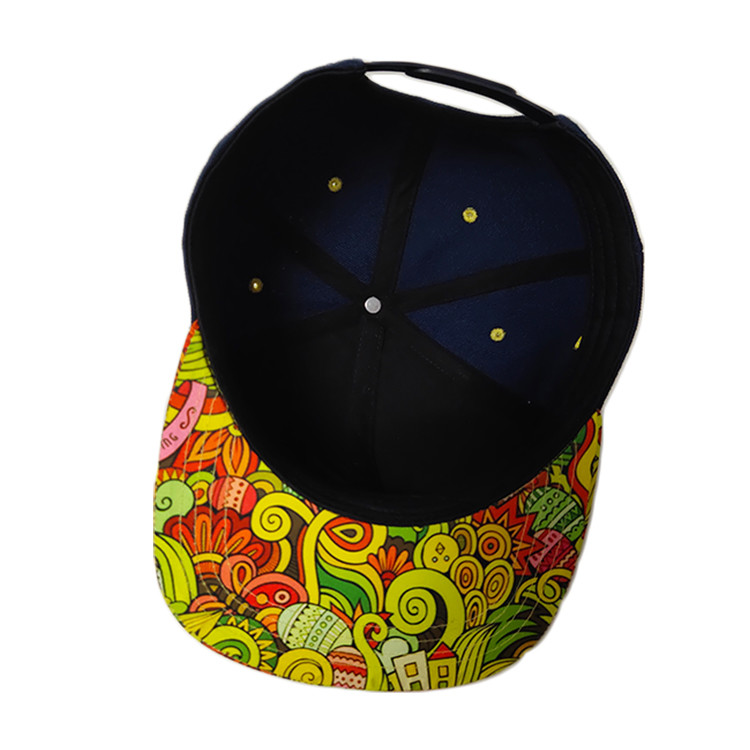 Custom Sublimated Printed Brim Hip Hop Snapback Hat With 3D Embroidery
