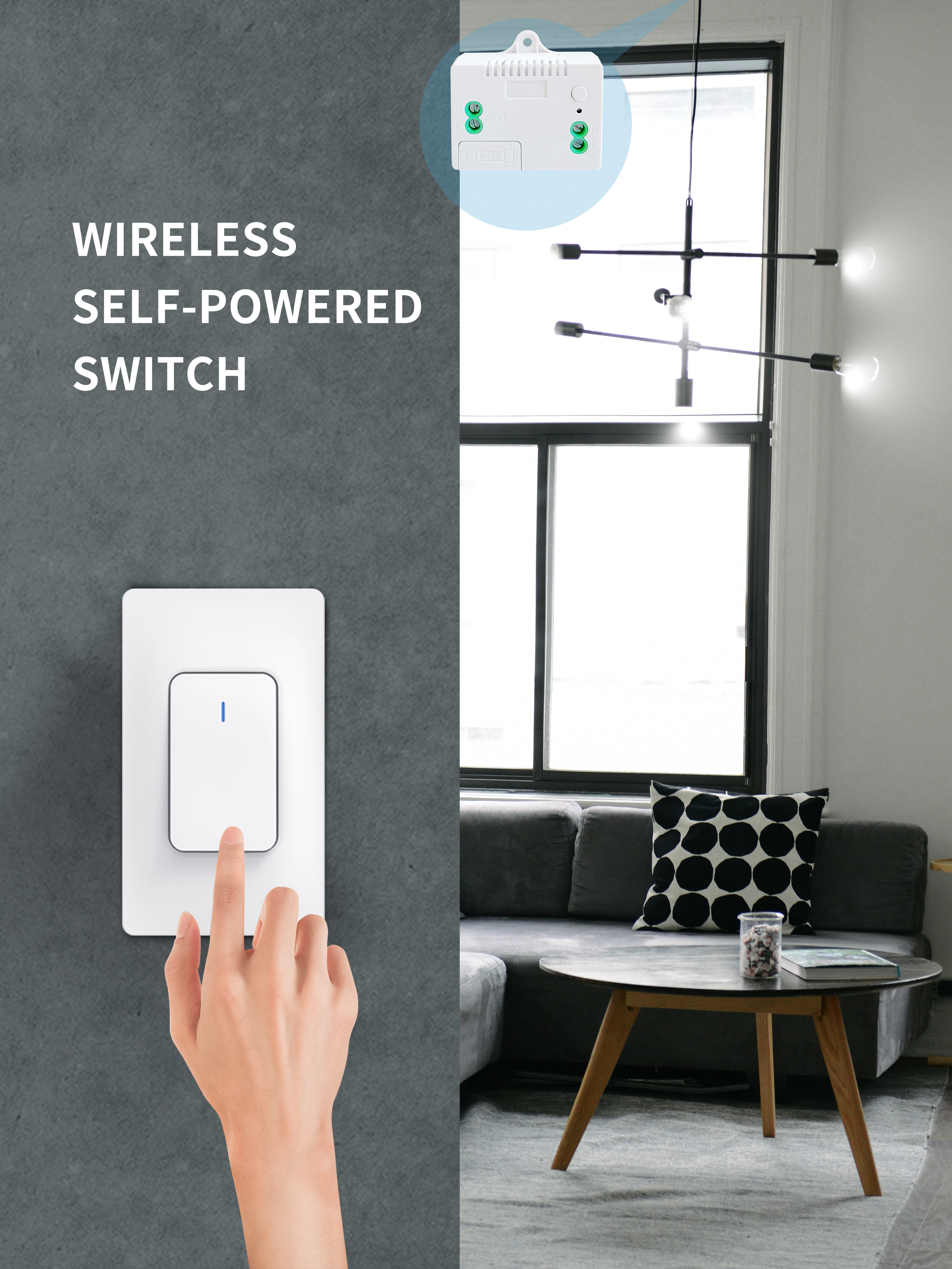 SIXWGH 433Mhz Wireless Wall Switches Self-Powered Waterproof Remote Control Light Switch