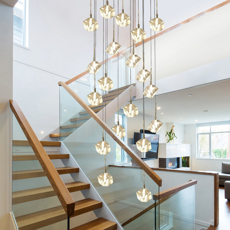 Stair long ceiling chandelier modern and simple LED cube crystal chandelier(WH-NC-111)