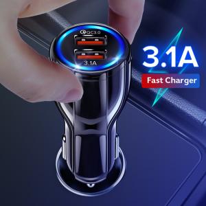 China 18W 3.1A Car Charger Quick Charge 3.0 Universal Dual USB Fast Charging QC For iPhone Samsung Xiaomi Mobile Phone In Car wholesale