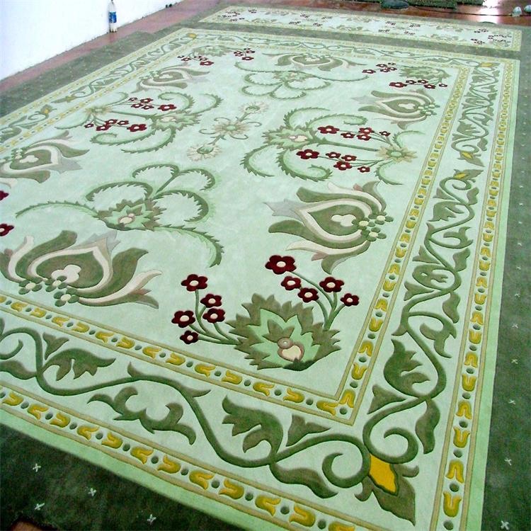 3d Green Hand Embossed 100 Wool Carpet Rug Fire Resistance Anti - Slip Feature
