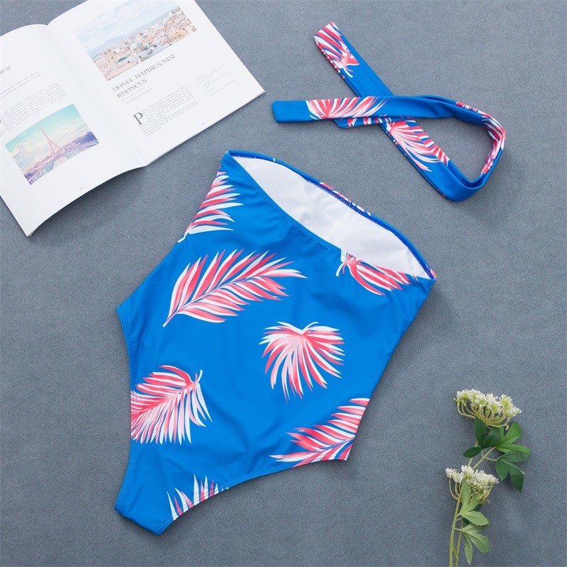 Boob Tube Top With Flower Print Random Tropical Self Tie One Piece Swimear